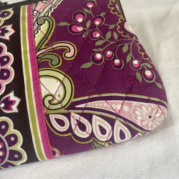 Vera Bradley Snap Top Quilted Paisley Wallet Maroon Olive Green Pink - Picture 7 of 16